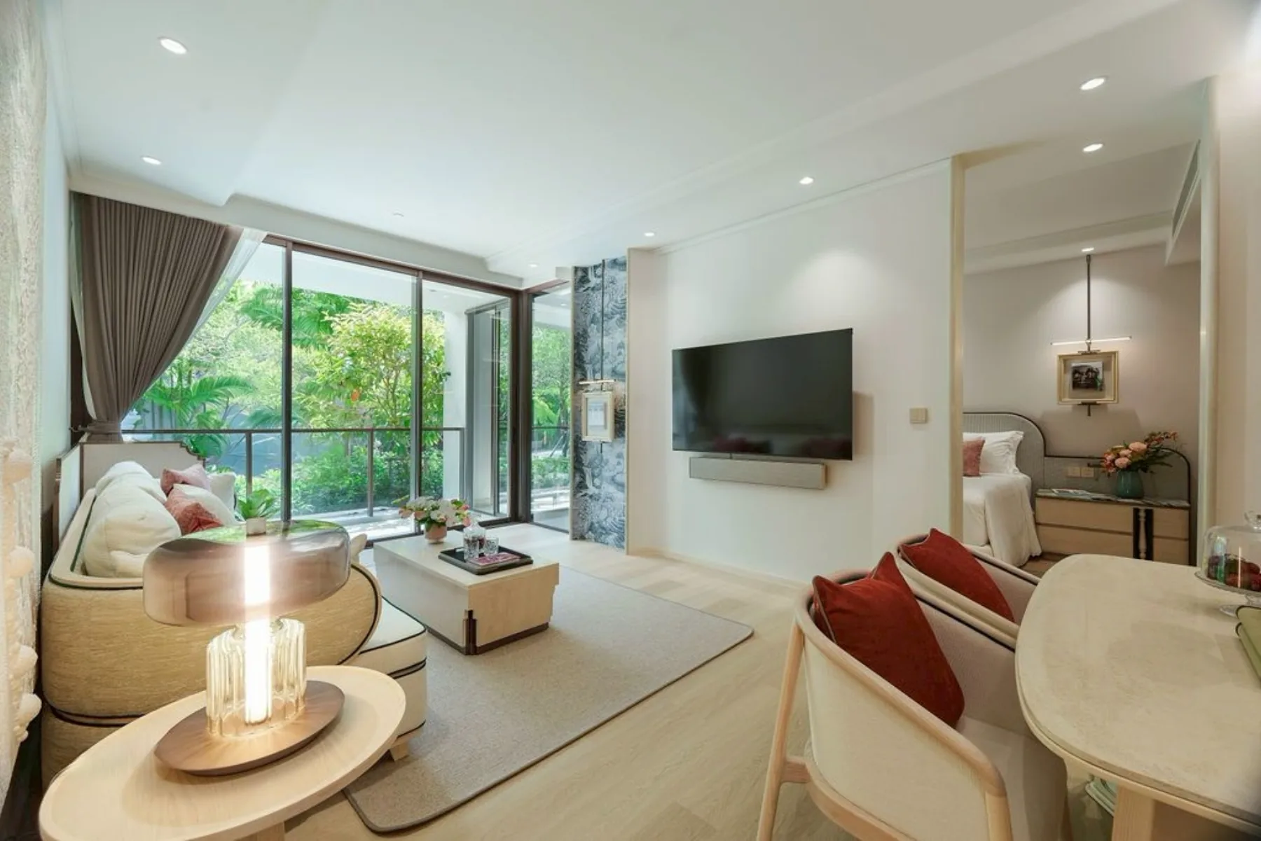 2-bedroom show suite, 100 m² — photographed on site · 7/13
